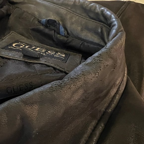 GUESS Black Leather Jacket Car Coat Size XL - Picture 11 of 11